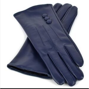 Blue Vegan Leather Warm Gloves Touchscreen